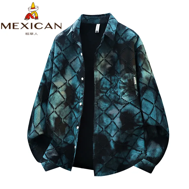 Mexican/稻草人春秋季男士长袖衬衫百搭痞帅时尚翻领潮流大码衬衣