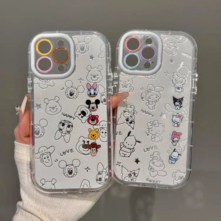 线条迪士尼羽纱手机壳适用苹果16pro新款华为vivo小米15OPPO创意