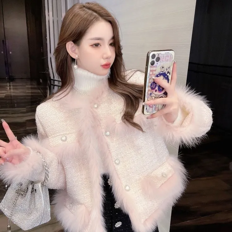 网红2025新款女装充绒内胆狐狸毛貂绒皮草法式温柔小香风充绒外套