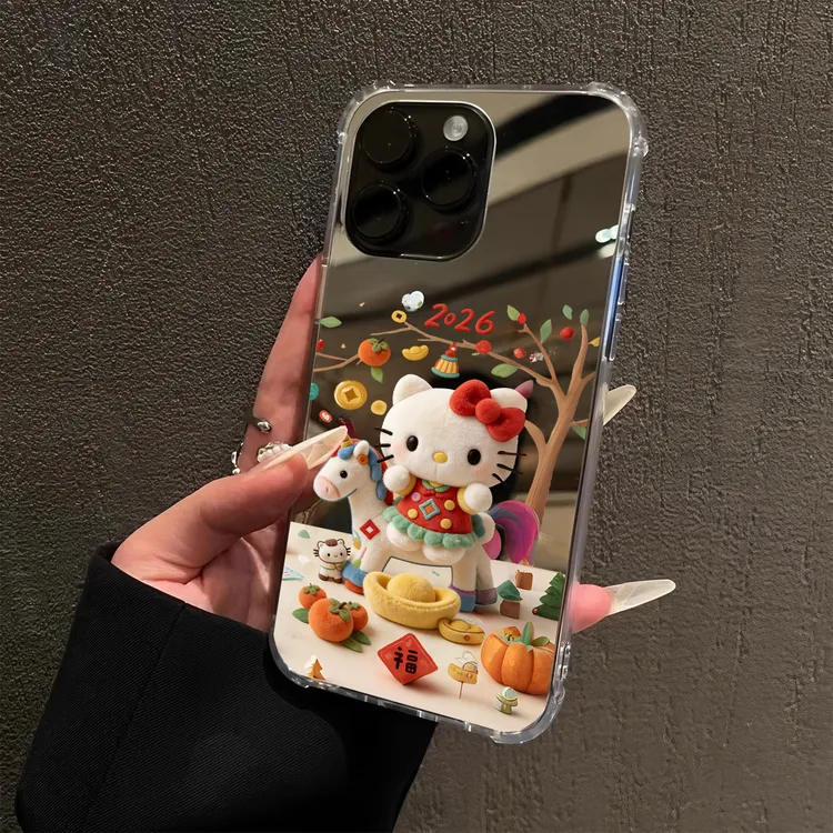 2026公仔KT猫小马过年13适用iPhone16苹果17promax手机壳15镜面14