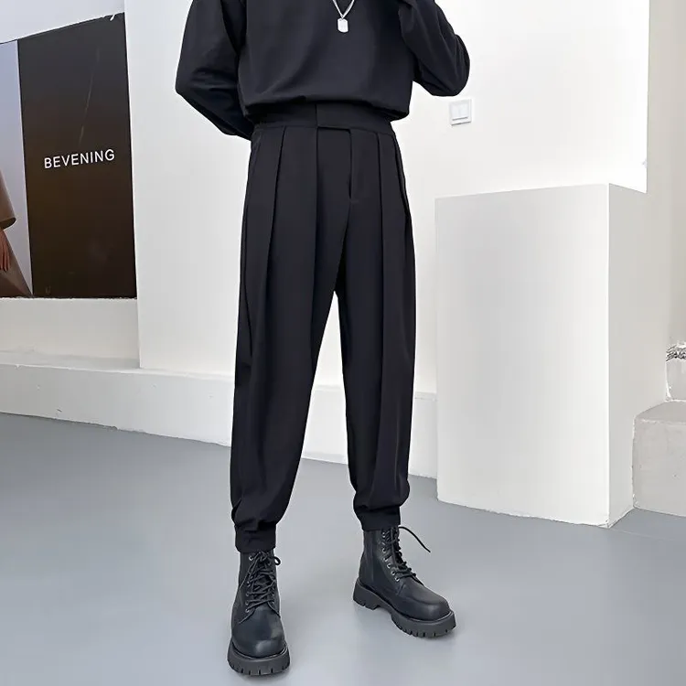 秋冬新款魔术贴西装裤子男士垂感宽松束脚西裤潮流百搭小脚休闲裤