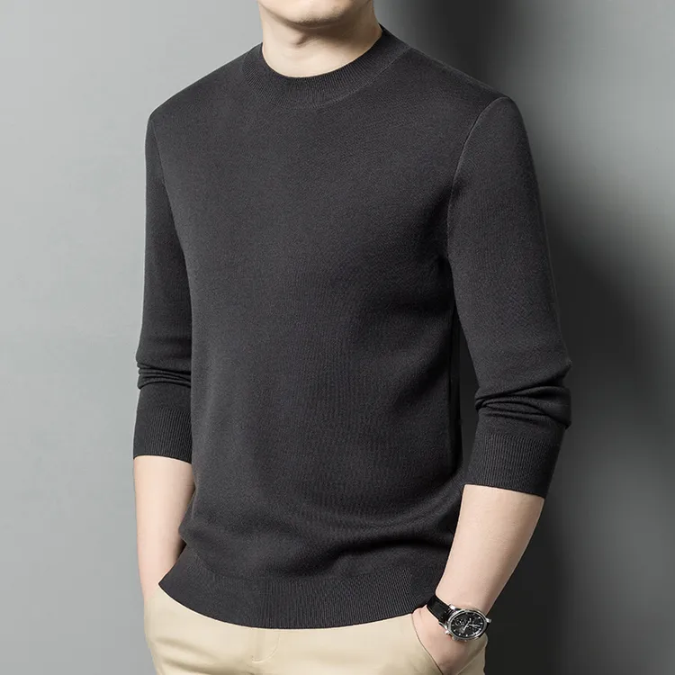 【山羊绒+桑蚕丝加厚500克】四平针半高领高档男士羊绒衫毛衣针织衫