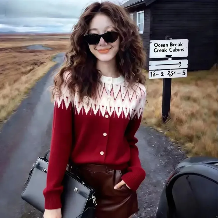 新年喜庆修身内搭打底衫2026年秋冬新款韩系撞色收腰显瘦针织毛衣