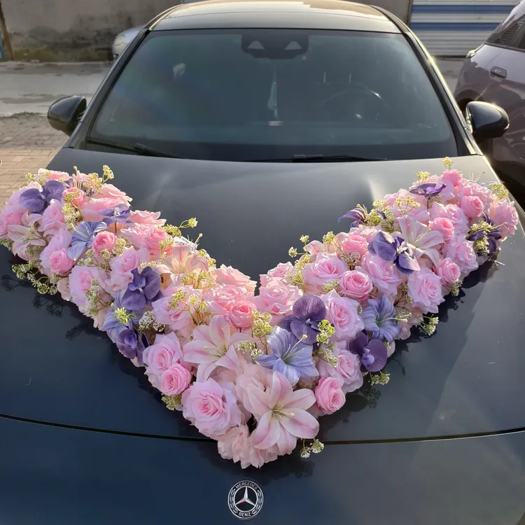 婚车大V头花装饰车头花布置仿真车花装饰吸盘