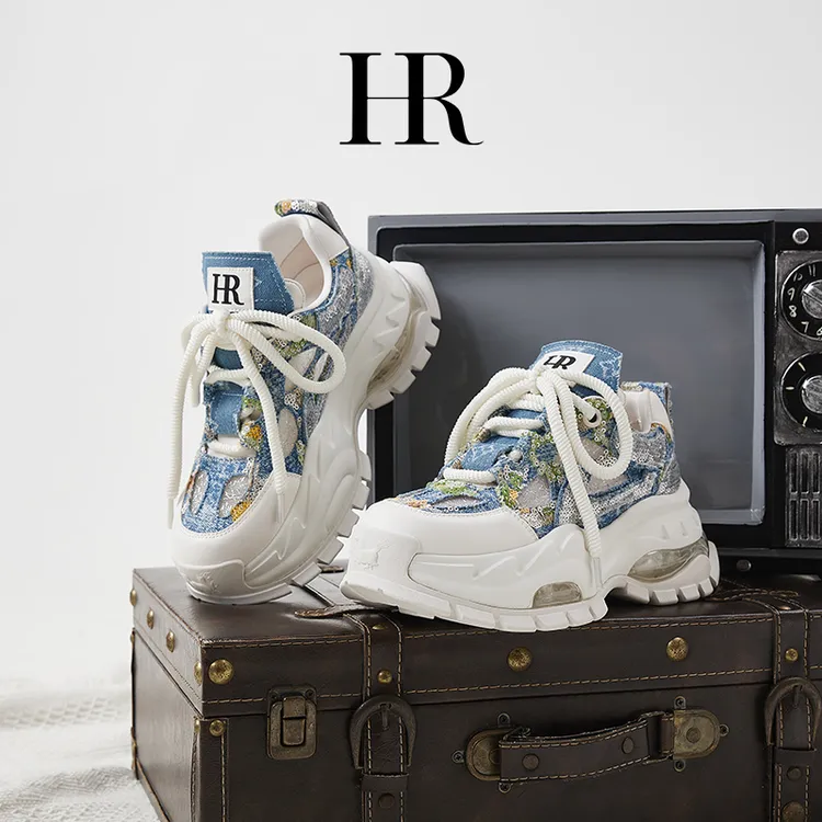 HR/赫莲娜夏季休闲女鞋女士时尚潮流设计厚底老爹鞋潮鞋蓝色百搭