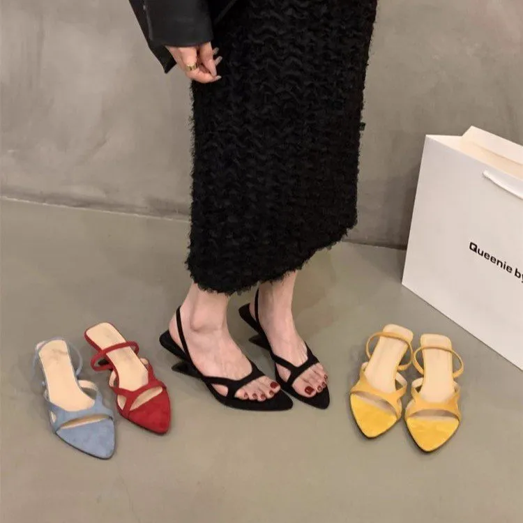 坡跟高跟红色一字拖鞋仙女鞋子外穿2025夏季配裙子法式小凉拖凉鞋