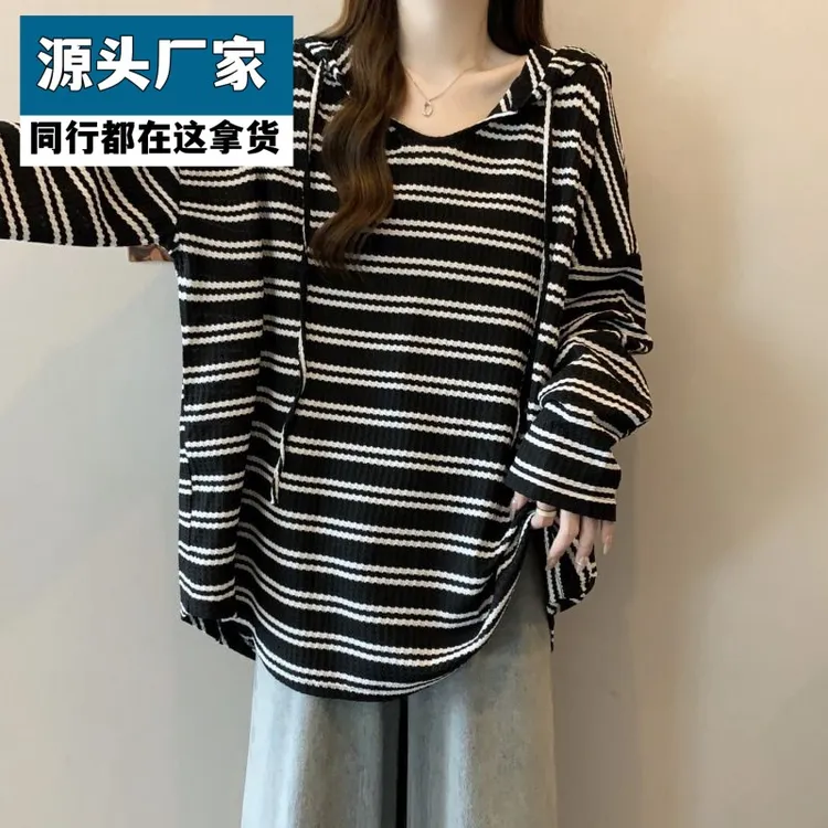 梵乐芬孕妇装连帽卫衣韩版宽松简约百搭条纹连帽套头T恤减龄长袖