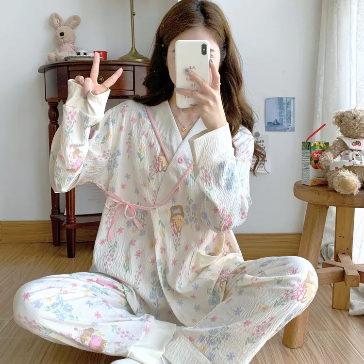 【带胸垫】薄款春夏季孕妇睡衣纯棉月子服喂奶哺乳睡衣家居服产后