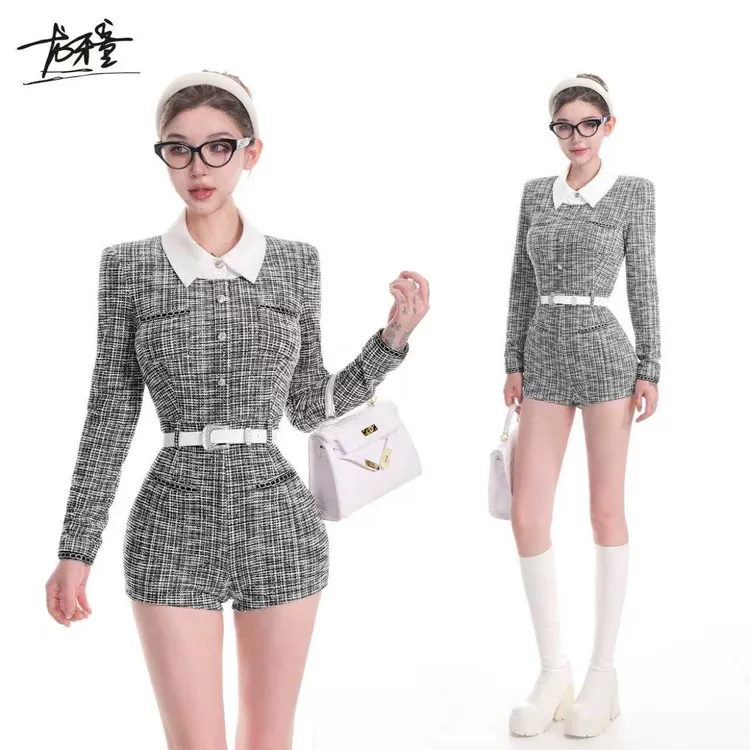 龙牙童推荐【连体小香风】秋冬少女感连体小香风短裤套装收腰显瘦