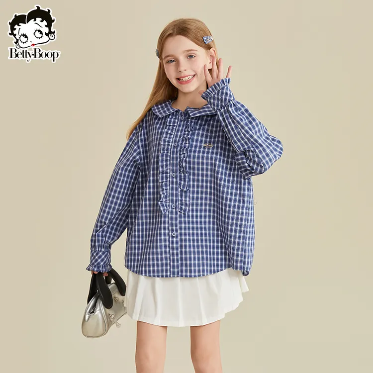 贝蒂秋装女童洋气格纹衬衫上衣2025年春秋季中大童韩系衬衣25539