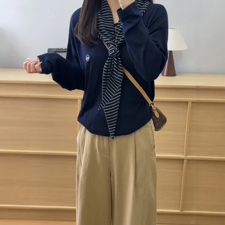 韩系慵懒松弛感刺绣针织衫女2025秋季新款配披肩穿搭一整套装ins