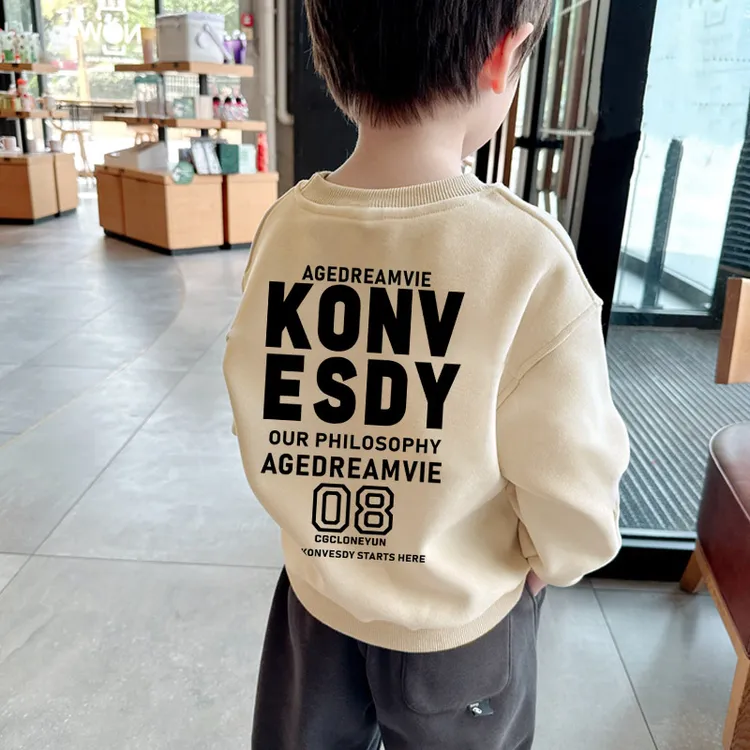 男童女童圆领卫衣秋冬加绒加厚中大童休闲百搭套头衫童装纯棉上衣