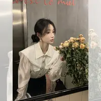 于momo【巴黎月光曲】今年流行漂亮上衣时尚法式短衬衫女 QC233024