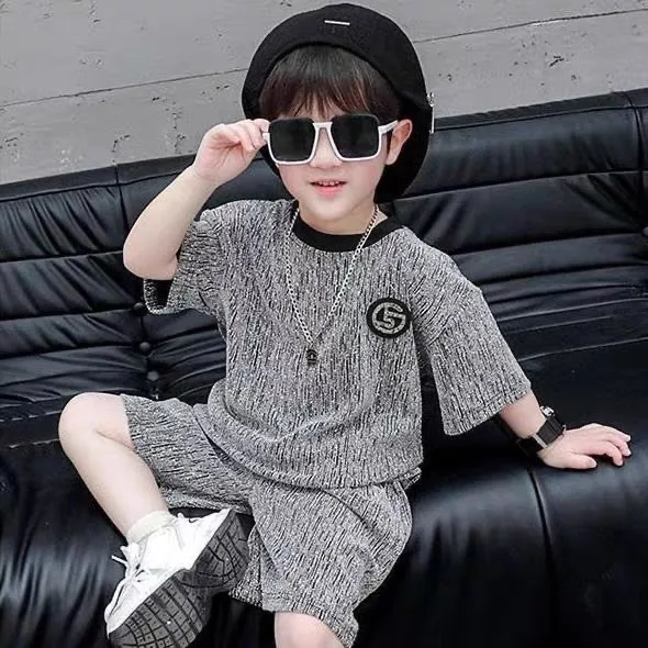 痞帅男童夏装套装2025新款洋气儿童薄款短袖男孩宝宝夏季时髦衣服