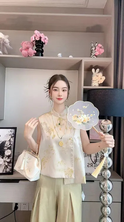 {夏夏专属}新中式国风立领时尚复古百搭无袖上衣809