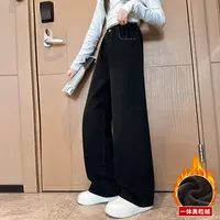 【Maila童装】女童加绒黑色牛仔裤洋气秋冬中大童阔腿裤直筒裤长裤