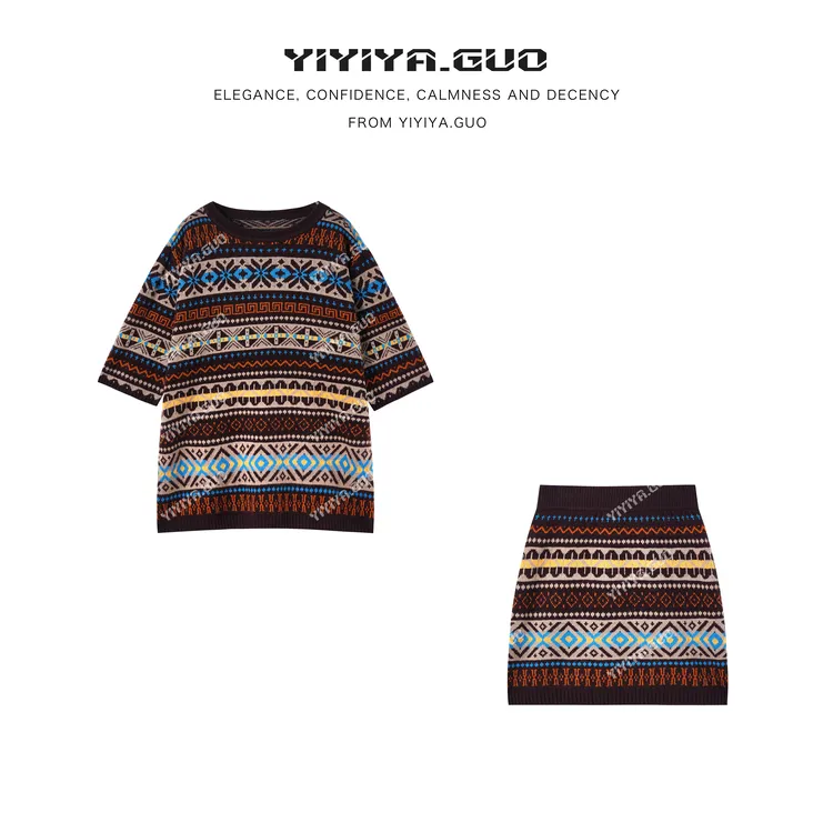 yiyiya.Guo艺艺吖【费尔岛】新款圆领套头针织毛衣套装010100SS52