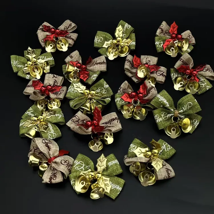 圣诞节装饰品麻布铃铛蝴蝶结  圣诞树挂饰礼物盒装饰商场布置道具