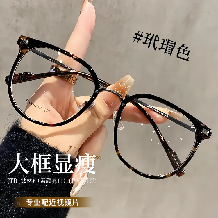 复古钛架大框防蓝光眼镜女可配度数超轻显脸小潮流防蓝光平光镜商品图