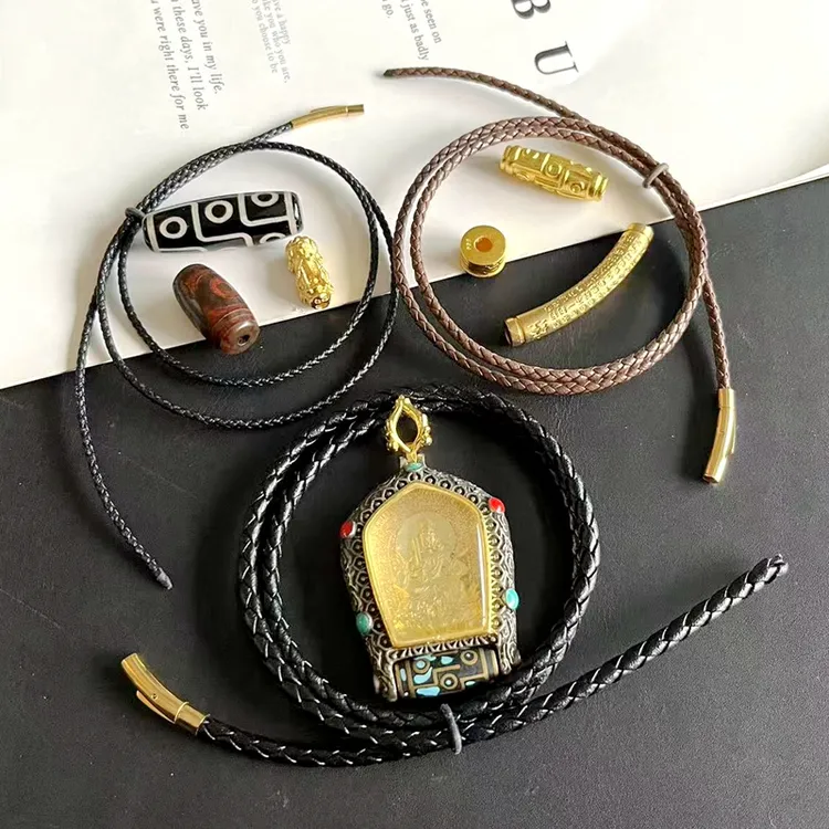 钛钢皮质项链 真皮半成品DIY小孔珠天眼横穿挂绳锁骨绳皮绳项链绳