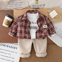 男童秋装套装2025新款儿童洋气时髦春秋季衣服宝宝韩版衬衫三件套