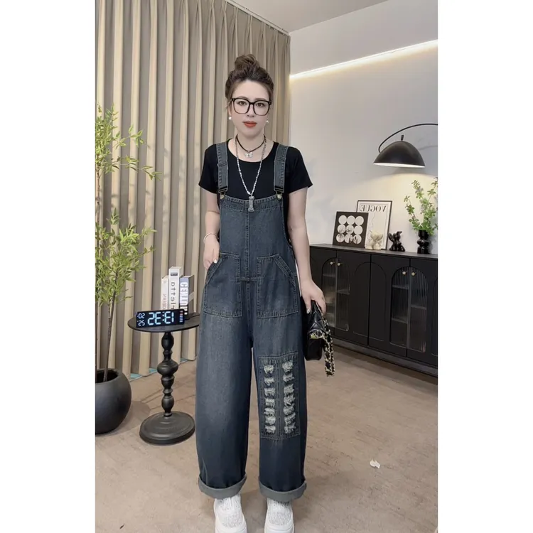 【软牛仔】大码背带裤女2025年秋季新款时尚洋气减龄宽松显瘦百搭