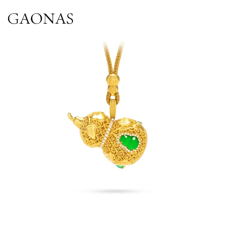 GAONAS 铜合金合成锆石项链  古韵今风 贵气金色葫芦项链11487XGO