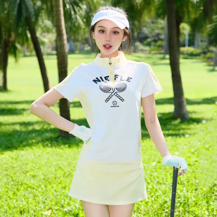 新款高尔夫女装夏季短袖立领T恤撞色时尚小清新高品质运动套装