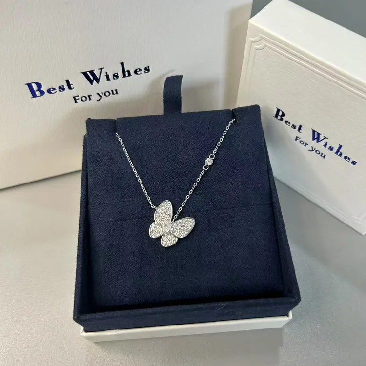 坠链均925银 满钻蝴蝶项链女锁骨链S925纯银不掉色轻奢小众气质感