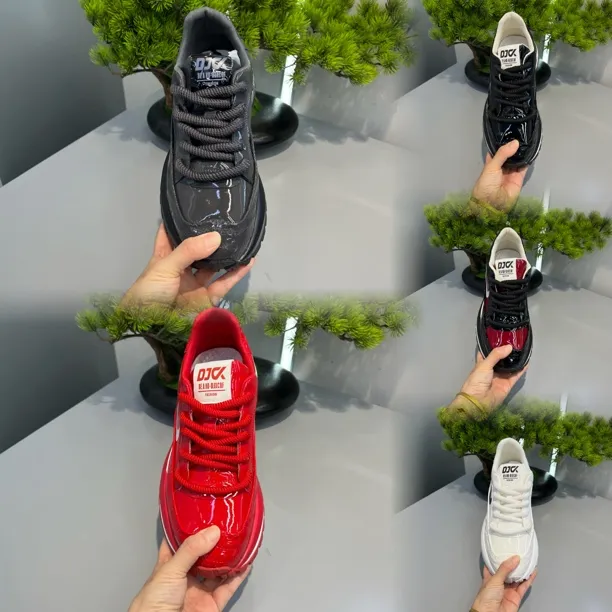 秋季新款漆皮拼接系带低帮舒适百搭透气男款休闲潮鞋运动鞋阿甘鞋