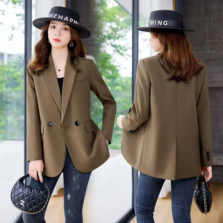 黑色职场正装2025春秋新款女款网红休闲西装外套女网红小西装女