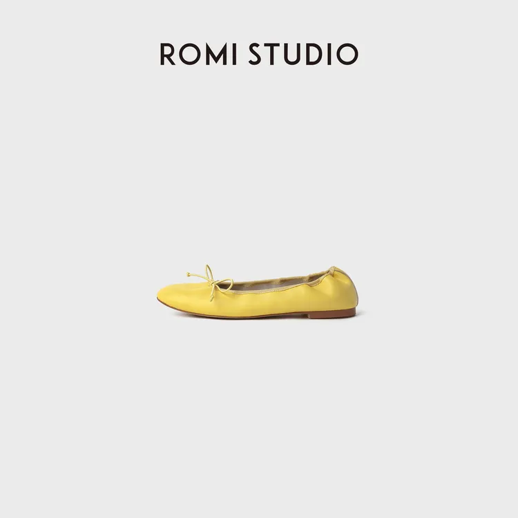 ROMI STUDIO超柔软糯牛皮蝴蝶结平底浅口黄色芭蕾舞鞋RWCRP37655