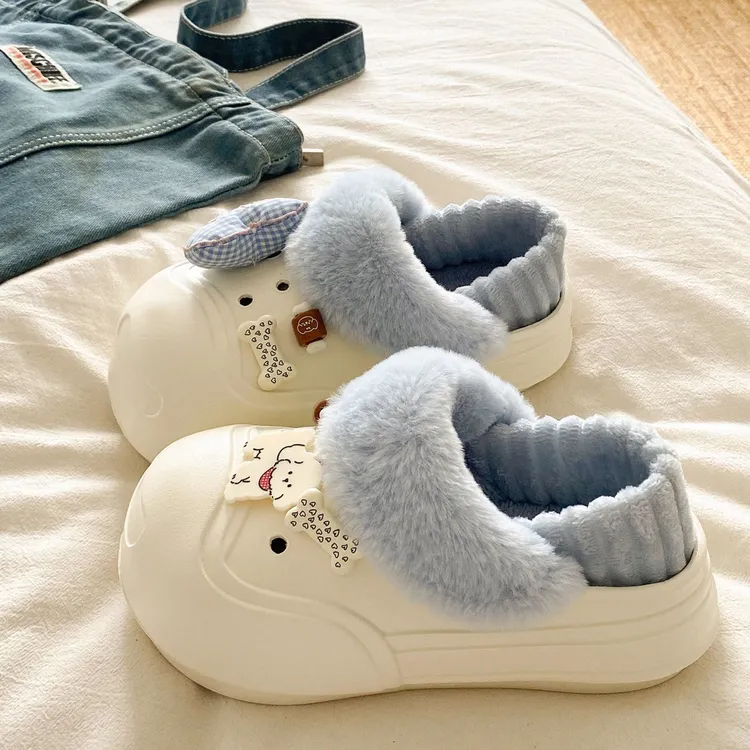 【可拆卸】蓝心小狗保暖棉拖鞋女冬季外穿EVA底加绒包头洞洞棉鞋