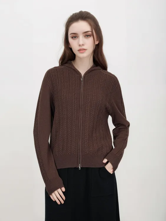 T 【100羊毛】美利奴羊毛！精致绞花拉链羊毛衫针织开衫 H7194  F123