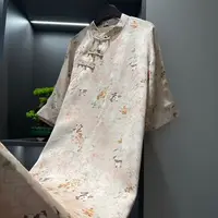 中式连衣裙复古斜襟盘扣传统熊猫改良夏季女装宽松气质连衣裙3338