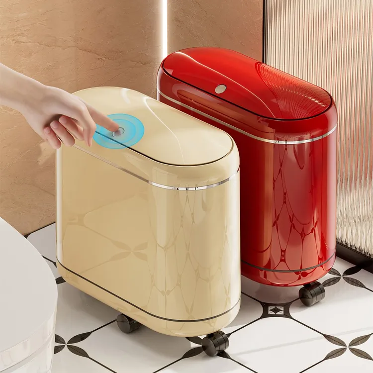 【锦程专属】卫生间垃圾桶家用2025新款厕所客厅窄夹缝带盖高颜值移动带轮纸篓