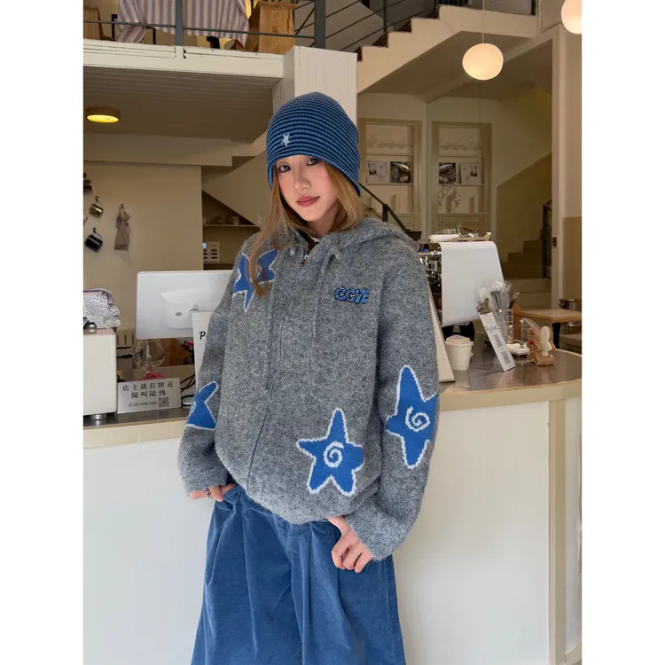 川川也家星星开衫毛衣连帽外套宽松休闲男女保暖ins上衣秋冬