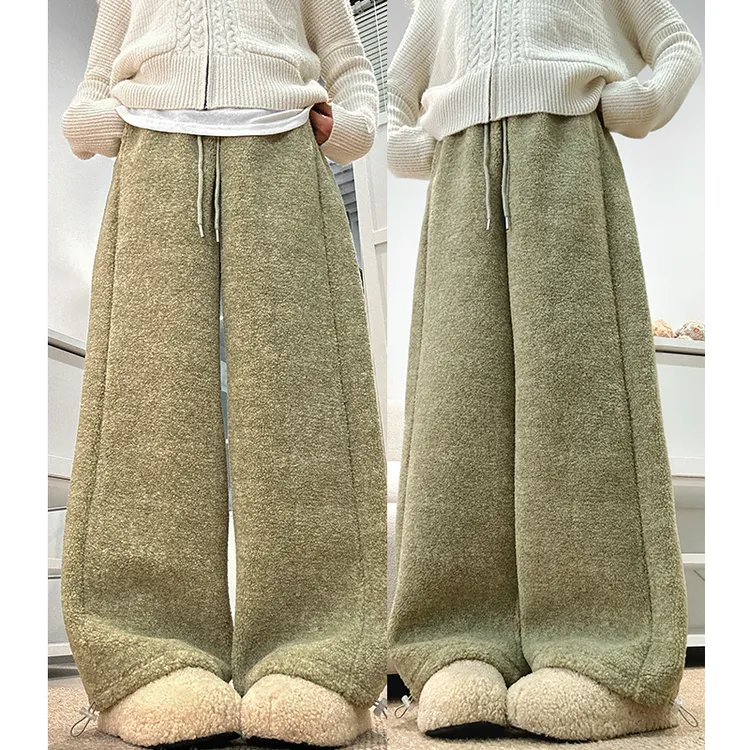 摇粒绒运动裤女宽松休闲直筒两穿束脚卫裤秋冬季高腰加厚阔腿裤子