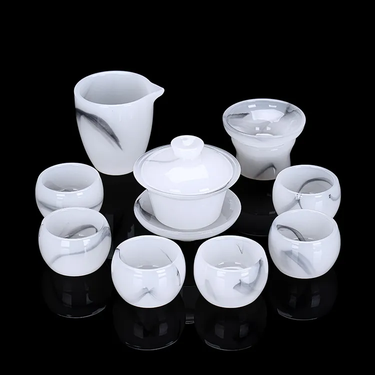 琉璃功夫茶具套装家用办公送礼泡茶壶盖碗白玉茶杯高档轻奢礼盒装