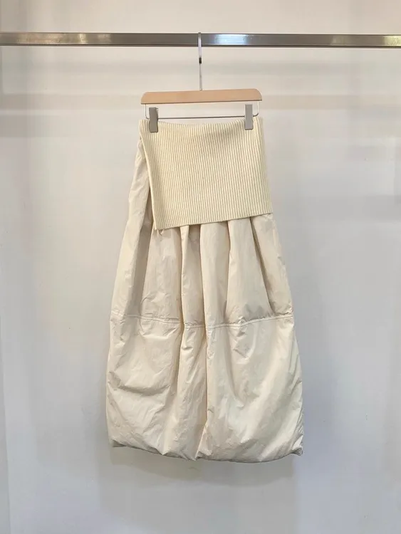 大码爆款冬季新款欧货女针织拼接不规则夹棉半身裙保暖内里中长裙