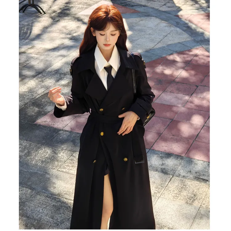 小小仟 风衣女款秋装显瘦气质高级感时尚黑色中长款巨好看的外套