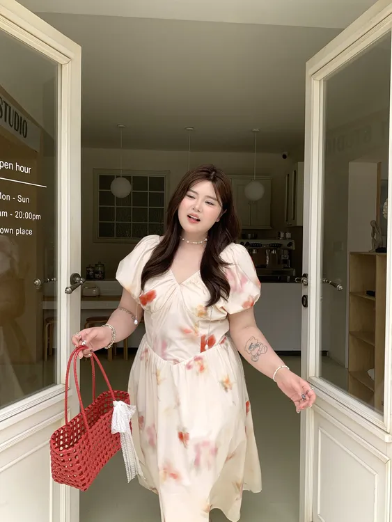 夏现货!NailooStudio 「生如夏花」纯棉晕染印花v领连衣裙微胖大码