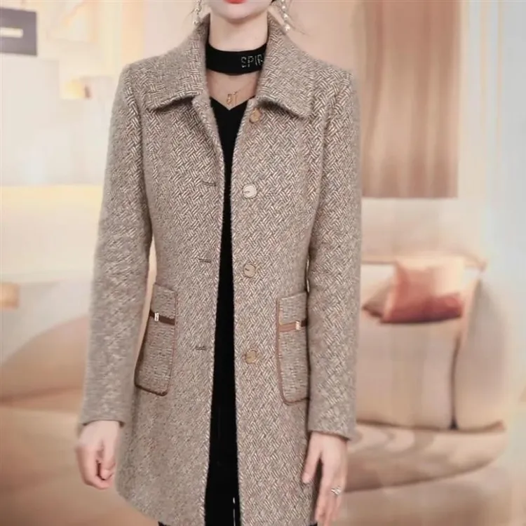 高端时尚翻领中长款棉服女2025冬季新款爆款气质减龄加厚保暖外套