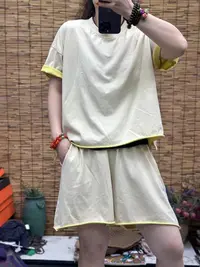 HY    净色卷边短袖短裤套装