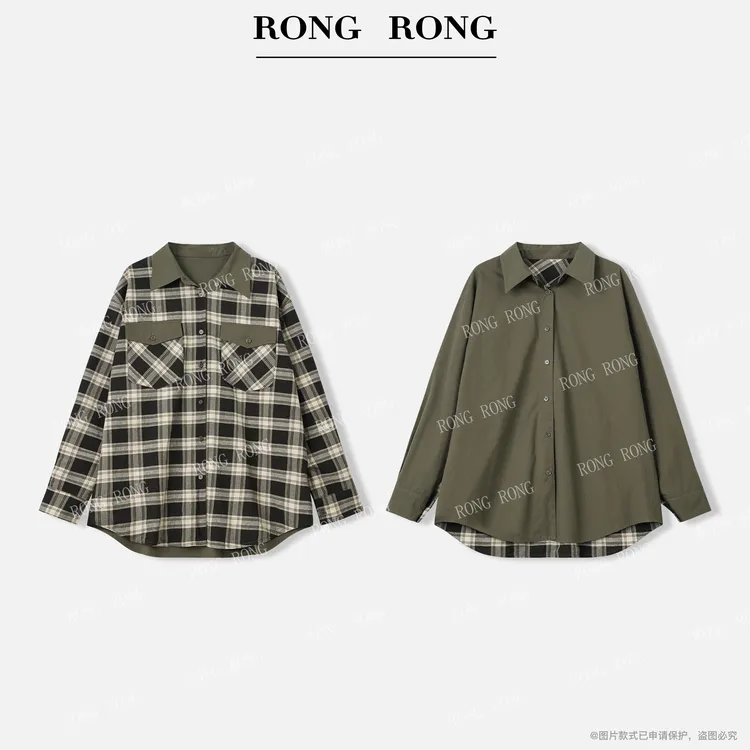 溶溶【文学腔调】RONGRONG 100棉极简风格纹两面穿衬衣外套25C8575