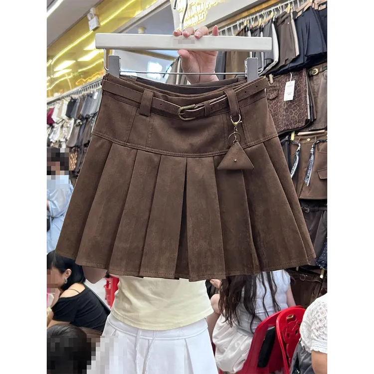 美拉德复古百褶短裙女2025年秋季新款时尚通勤百搭高腰显瘦a字裙