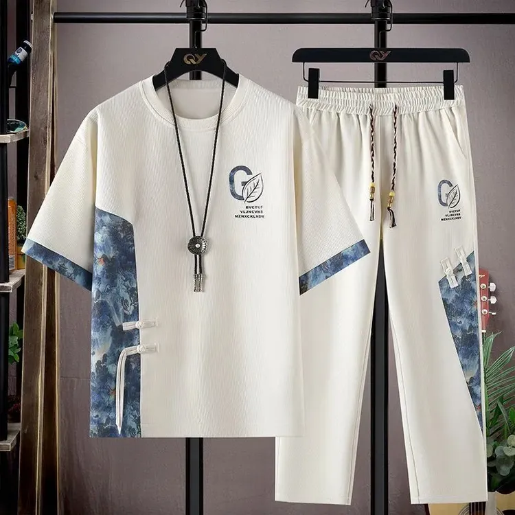夏季新款休闲运动全套套装男士套装短袖帅气国风男装两件套