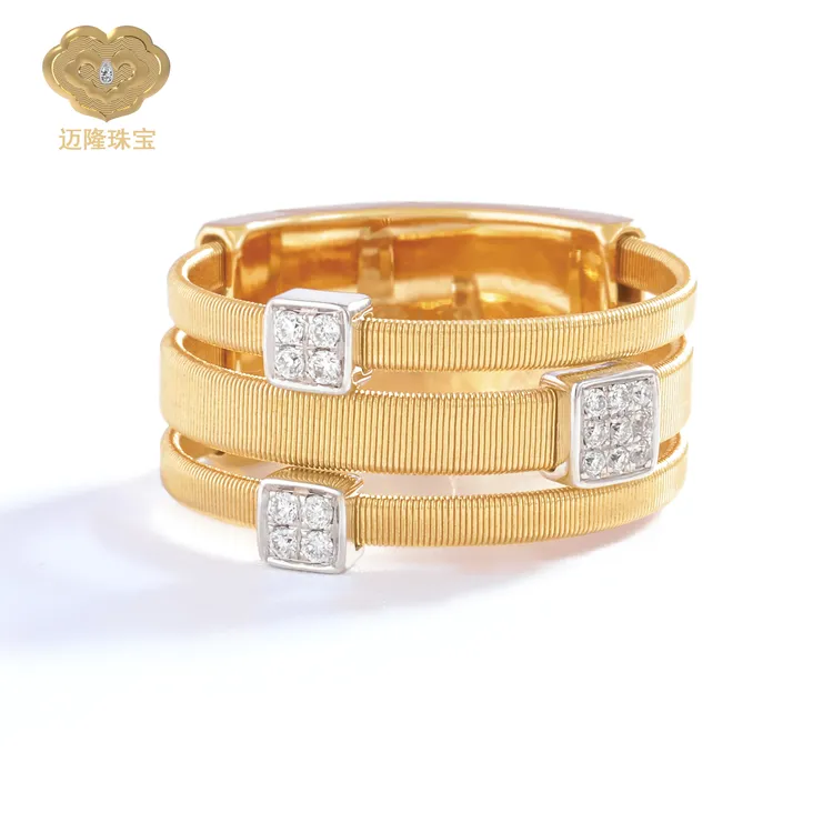 迈隆珠宝18K新款可调节钻⽯戒指意大利设计款纯手工绕丝钻石戒指