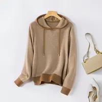 【100%绵羊毛】数兰朵390G双股厚款纯羊毛连帽衫 双色双织减龄卫衣