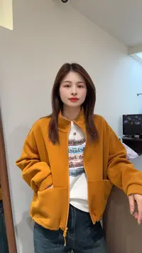 萱萱【前口袋】双拉链外套新款复合加厚不加绒立领卫衣5268815 1104